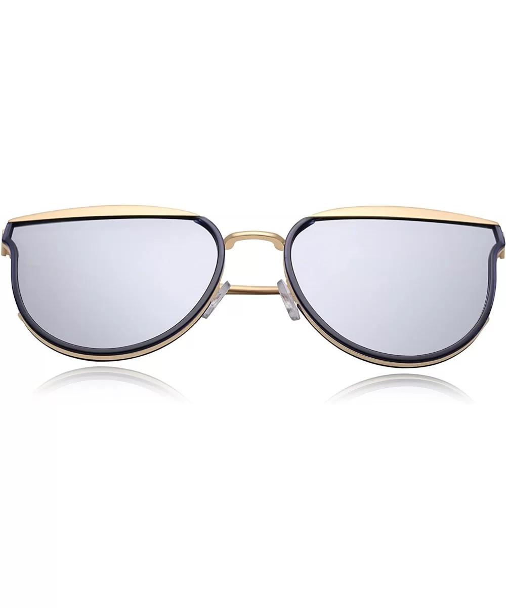 Polarized Mirrored Metal Frame Street Fashion Stylish Sunglasses For Women Man UV400 Protection - Blue&gold Frame - CP18DEGC6...