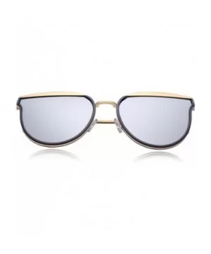 Polarized Mirrored Metal Frame Street Fashion Stylish Sunglasses For Women Man UV400 Protection - Blue&gold Frame - CP18DEGC6...