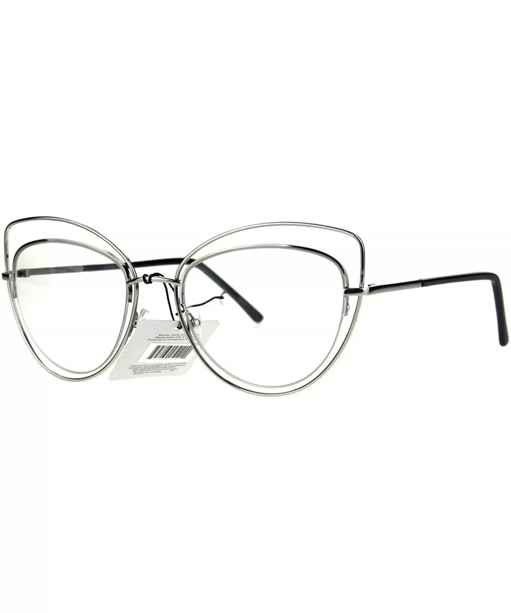 Womens Double Metal Wire Rim Cat Eye Goth Eye Glasses - Silver - CI185R7LG29 $10.98 Cat Eye