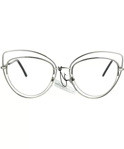 Womens Double Metal Wire Rim Cat Eye Goth Eye Glasses - Silver - CI185R7LG29 $10.98 Cat Eye