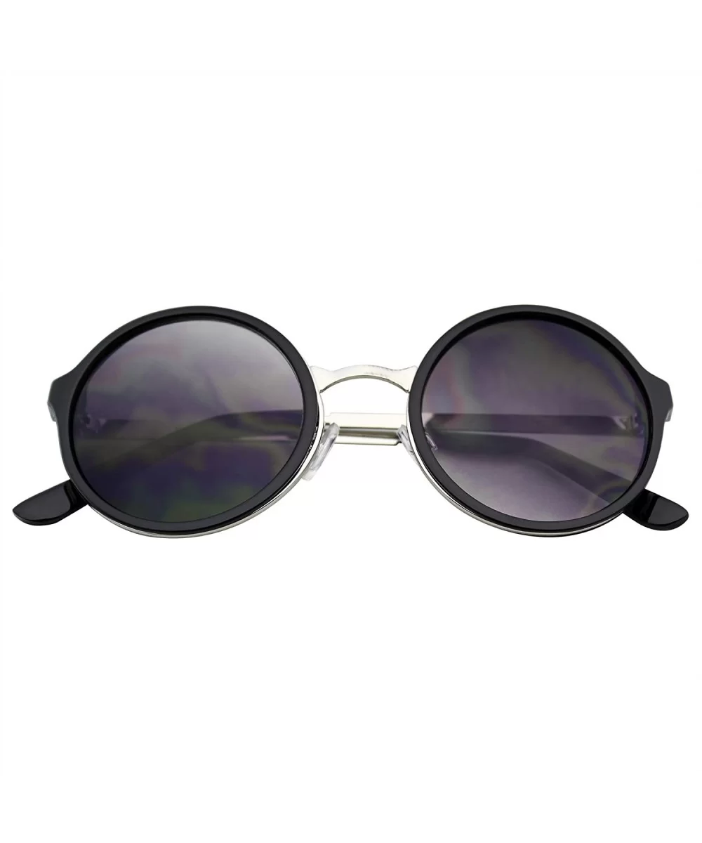 Retro Round Circle Lens Sunglasses Metal Trim - Black - CM18SRWO9TL $8.51 Round