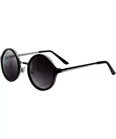 Retro Round Circle Lens Sunglasses Metal Trim - Black - CM18SRWO9TL $8.51 Round