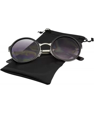 Retro Round Circle Lens Sunglasses Metal Trim - Black - CM18SRWO9TL $8.51 Round