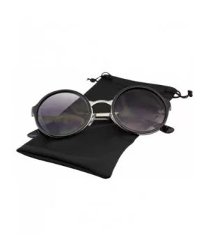 Retro Round Circle Lens Sunglasses Metal Trim - Black - CM18SRWO9TL $8.51 Round