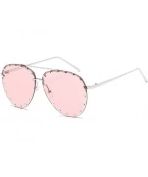 Rivet Oval Sunglasses Brand Designer Black Pink Eyewear Rimless Double Bridge Frame Oculos UV400 - CA198O42YTQ $10.23 Oval