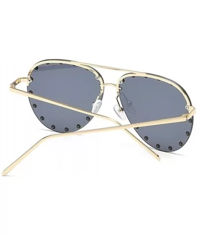 Rivet Oval Sunglasses Brand Designer Black Pink Eyewear Rimless Double Bridge Frame Oculos UV400 - CA198O42YTQ $10.23 Oval