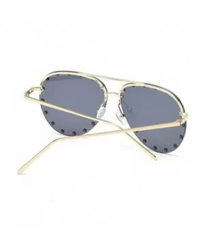 Rivet Oval Sunglasses Brand Designer Black Pink Eyewear Rimless Double Bridge Frame Oculos UV400 - CA198O42YTQ $10.23 Oval