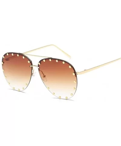 Rivet Oval Sunglasses Brand Designer Black Pink Eyewear Rimless Double Bridge Frame Oculos UV400 - CA198O42YTQ $10.23 Oval