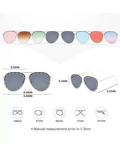 Rivet Oval Sunglasses Brand Designer Black Pink Eyewear Rimless Double Bridge Frame Oculos UV400 - CA198O42YTQ $10.23 Oval