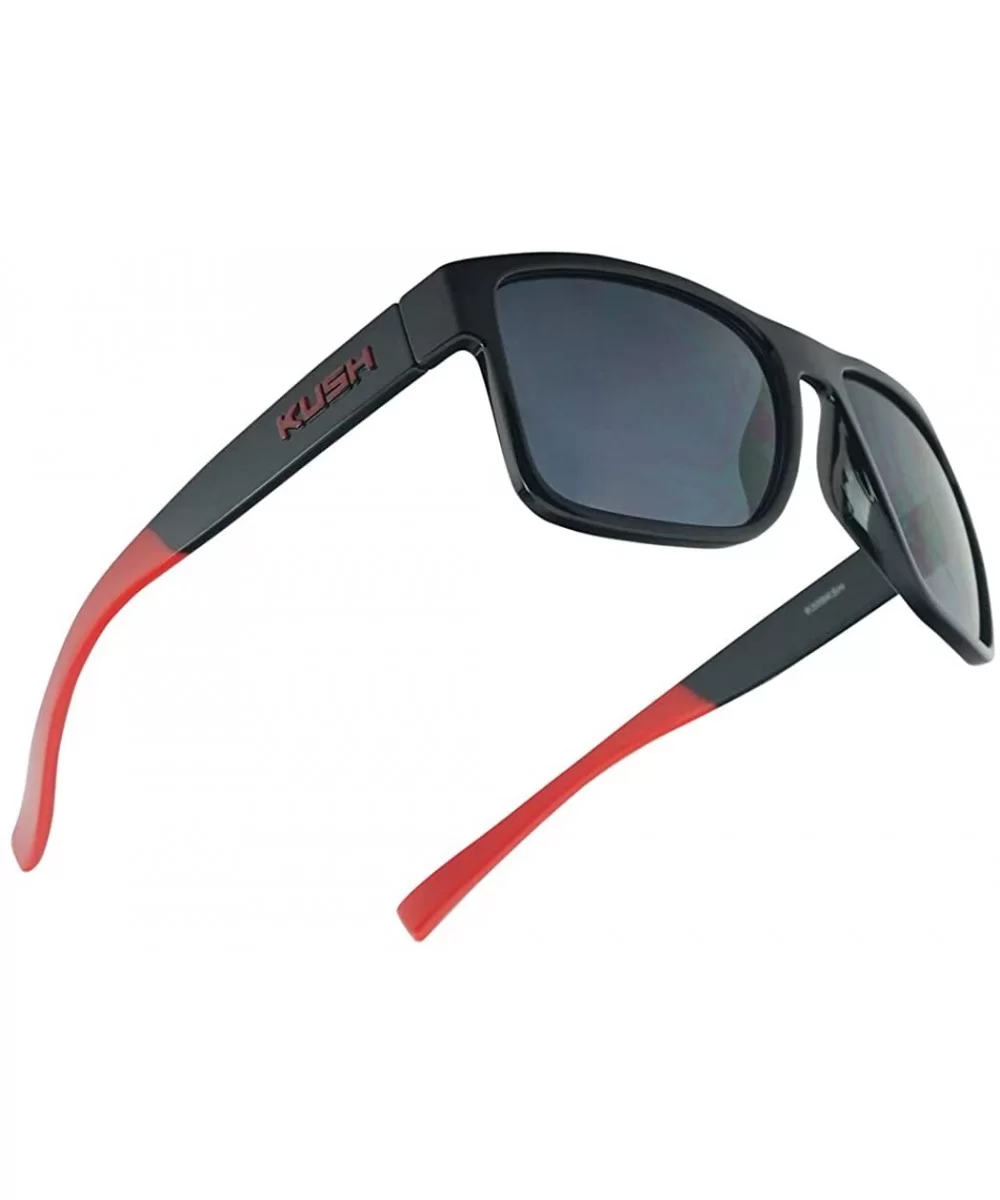 Men's Rectangular Horn Rimmed Dark Tinted Sunglasses w/Multicolored Arm Tips - Glossy Black Red - CQ18UEQOASN $10.70 Goggle