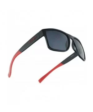 Men's Rectangular Horn Rimmed Dark Tinted Sunglasses w/Multicolored Arm Tips - Glossy Black Red - CQ18UEQOASN $10.70 Goggle