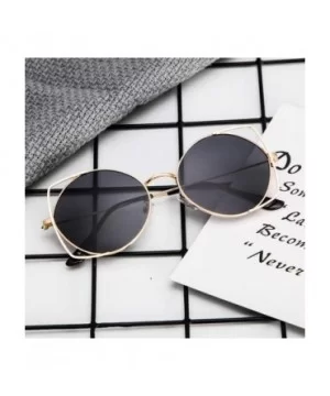 Sunglasses for Women-Personality Hollow Cat Eye Mirrored Flat Lenses Metal Frame Sunglasses for Ladies - Gray - CN196IXRZ52 $...