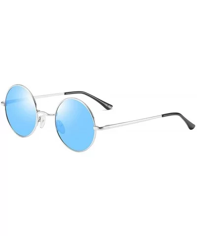 Metal Steampunk Sunglasses Polarized Oval Mirror Round Men Women Driving Glasses UV400 - Blue - C1197Y6D7WT $30.32 Round