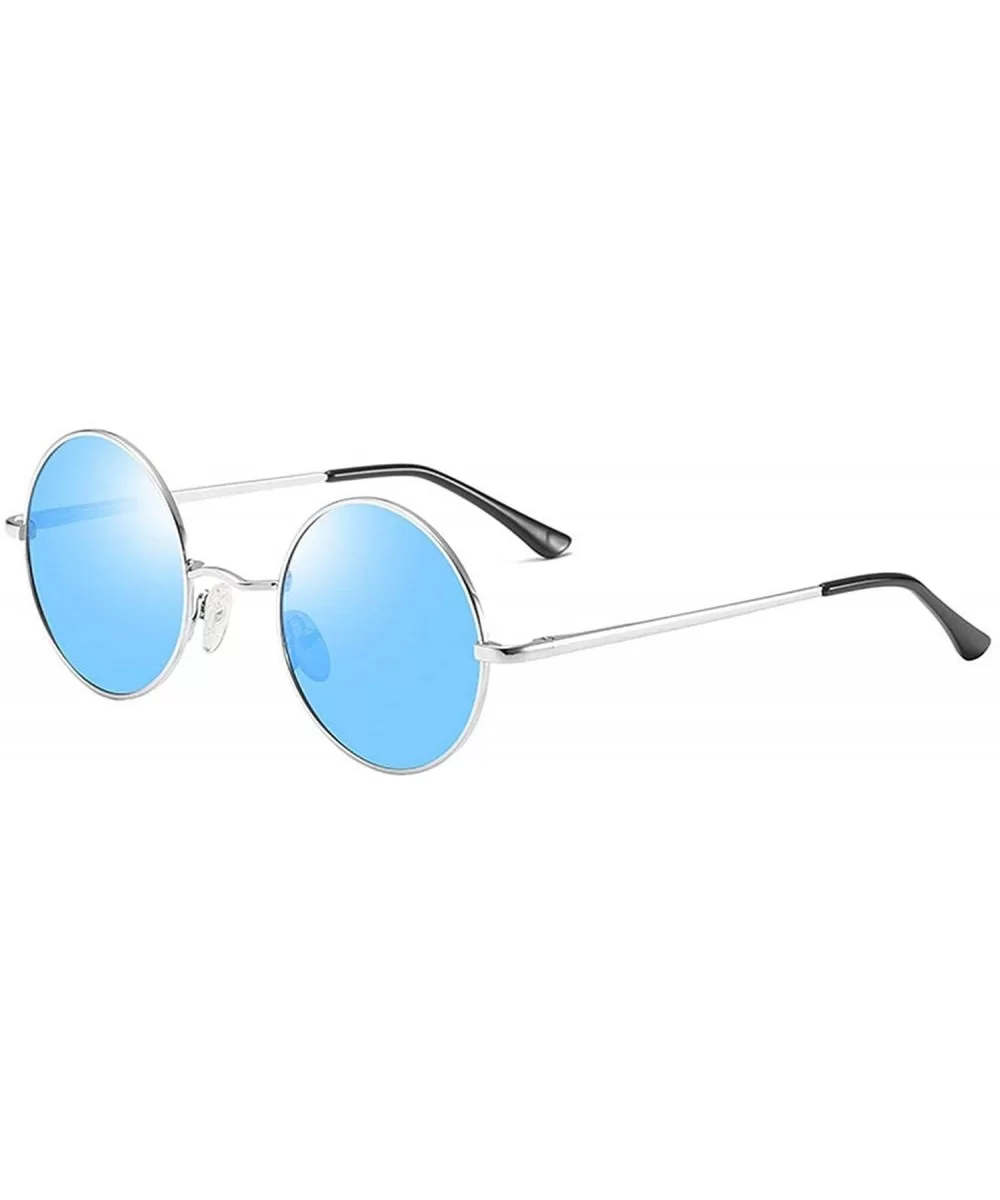 Metal Steampunk Sunglasses Polarized Oval Mirror Round Men Women Driving Glasses UV400 - Blue - C1197Y6D7WT $30.32 Round