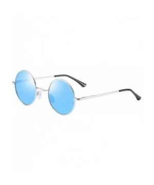 Metal Steampunk Sunglasses Polarized Oval Mirror Round Men Women Driving Glasses UV400 - Blue - C1197Y6D7WT $30.32 Round