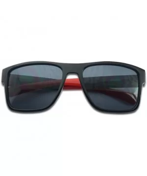 Men's Rectangular Horn Rimmed Dark Tinted Sunglasses w/Multicolored Arm Tips - Glossy Black Red - CQ18UEQOASN $10.70 Goggle