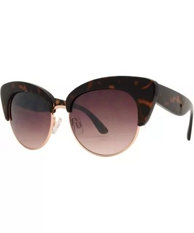 Round Circle Half Frame Cateye Sunglasses for Women - Tortoise + Brown - C218UIGZNCE $9.90 Square