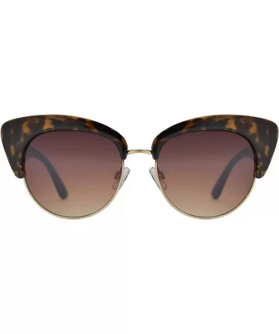 Round Circle Half Frame Cateye Sunglasses for Women - Tortoise + Brown - C218UIGZNCE $9.90 Square