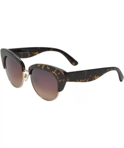 Round Circle Half Frame Cateye Sunglasses for Women - Tortoise + Brown - C218UIGZNCE $9.90 Square