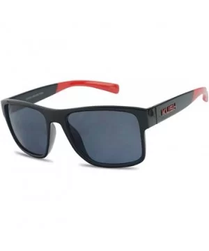 Men's Rectangular Horn Rimmed Dark Tinted Sunglasses w/Multicolored Arm Tips - Glossy Black Red - CQ18UEQOASN $10.70 Goggle