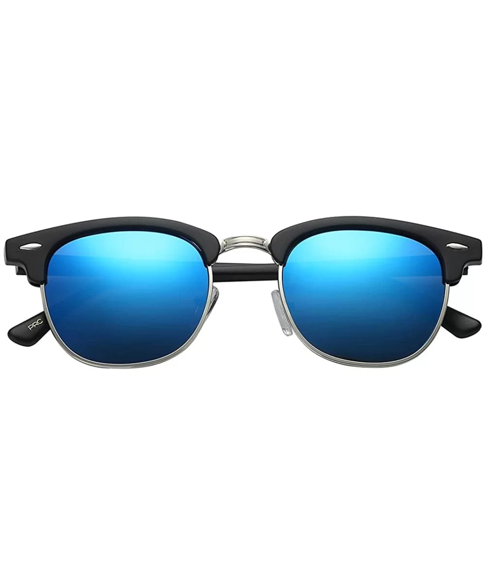 Unisex Retro Classic Stylish Malcom Half Frame Polarized Sunglasses - Matte Black - Ice Blue - CE187UUYDRO $8.74 Round