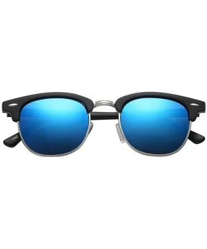 Unisex Retro Classic Stylish Malcom Half Frame Polarized Sunglasses - Matte Black - Ice Blue - CE187UUYDRO $8.74 Round