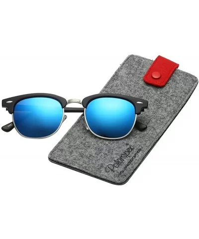 Unisex Retro Classic Stylish Malcom Half Frame Polarized Sunglasses - Matte Black - Ice Blue - CE187UUYDRO $8.74 Round