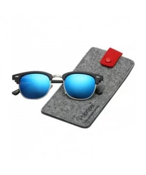 Unisex Retro Classic Stylish Malcom Half Frame Polarized Sunglasses - Matte Black - Ice Blue - CE187UUYDRO $8.74 Round