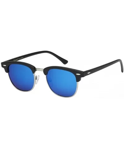 Unisex Retro Classic Stylish Malcom Half Frame Polarized Sunglasses - Matte Black - Ice Blue - CE187UUYDRO $8.74 Round