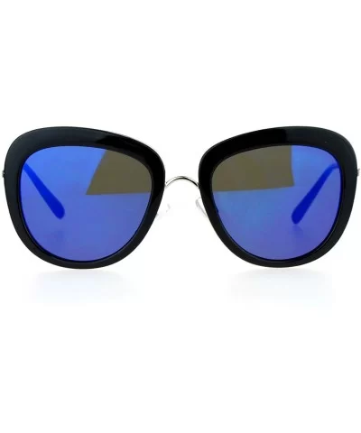 Vintage Retro Sunglasses Womens Dual Square Frame Mirror Lens UV400 - Black Silver (Blue Mirror) - CM1882Z86Q6 $9.30 Square