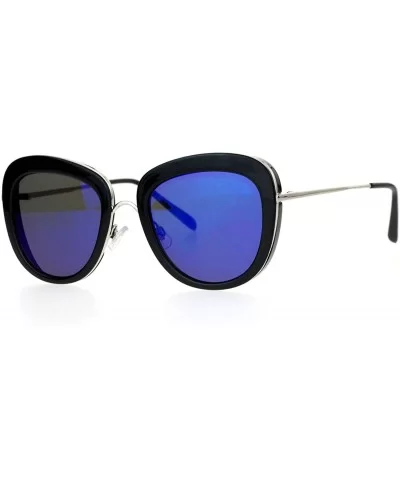 Vintage Retro Sunglasses Womens Dual Square Frame Mirror Lens UV400 - Black Silver (Blue Mirror) - CM1882Z86Q6 $9.30 Square