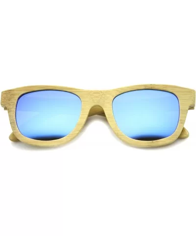 Polarized Genuine Bamboo Wood Horn Rimmed Sunglasses and Case (Mirrored Series - Blue) - CT124WTERV9 $30.62 Wayfarer