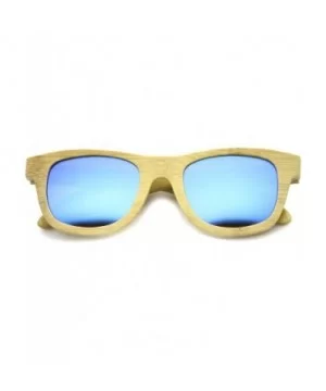 Polarized Genuine Bamboo Wood Horn Rimmed Sunglasses and Case (Mirrored Series - Blue) - CT124WTERV9 $30.62 Wayfarer