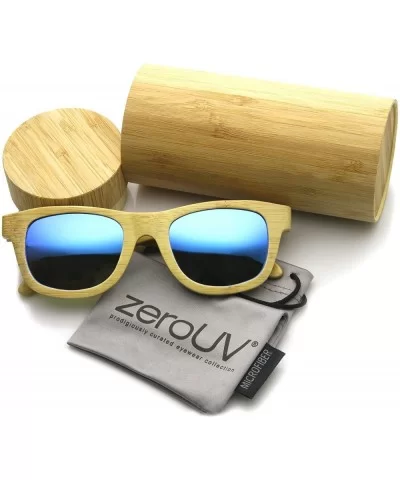 Polarized Genuine Bamboo Wood Horn Rimmed Sunglasses and Case (Mirrored Series - Blue) - CT124WTERV9 $30.62 Wayfarer