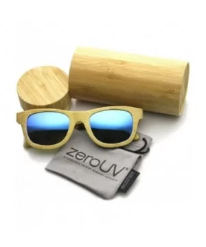 Polarized Genuine Bamboo Wood Horn Rimmed Sunglasses and Case (Mirrored Series - Blue) - CT124WTERV9 $30.62 Wayfarer