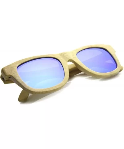 Polarized Genuine Bamboo Wood Horn Rimmed Sunglasses and Case (Mirrored Series - Blue) - CT124WTERV9 $30.62 Wayfarer