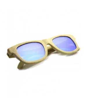 Polarized Genuine Bamboo Wood Horn Rimmed Sunglasses and Case (Mirrored Series - Blue) - CT124WTERV9 $30.62 Wayfarer