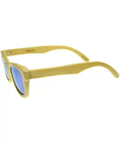 Polarized Genuine Bamboo Wood Horn Rimmed Sunglasses and Case (Mirrored Series - Blue) - CT124WTERV9 $30.62 Wayfarer