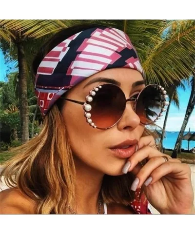 Women Round Sunglasses Pearl Sun Glasses Fashion Alloy Frame Eyewear Female Shades UV400 - C6gold Blue Pink - C9199OWCHGM $8....