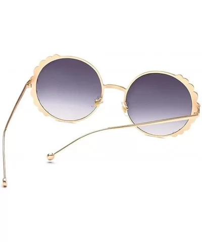 Women Round Sunglasses Pearl Sun Glasses Fashion Alloy Frame Eyewear Female Shades UV400 - C6gold Blue Pink - C9199OWCHGM $8....