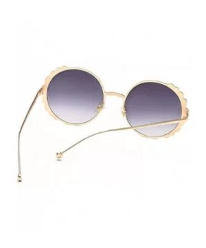 Women Round Sunglasses Pearl Sun Glasses Fashion Alloy Frame Eyewear Female Shades UV400 - C6gold Blue Pink - C9199OWCHGM $8....