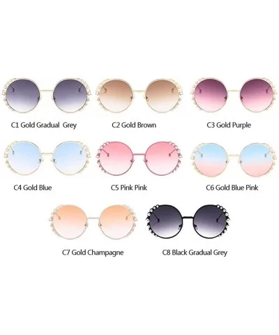 Women Round Sunglasses Pearl Sun Glasses Fashion Alloy Frame Eyewear Female Shades UV400 - C6gold Blue Pink - C9199OWCHGM $8....