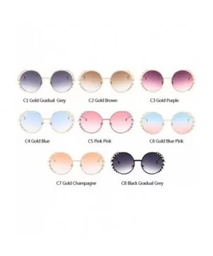 Women Round Sunglasses Pearl Sun Glasses Fashion Alloy Frame Eyewear Female Shades UV400 - C6gold Blue Pink - C9199OWCHGM $8....