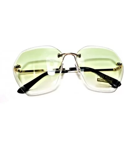 Oversized Rimless Sunglasses for Women Diamond Cutting - Emerald - CK18RK4SYT8 $6.66 Oversized