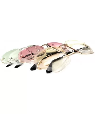 Oversized Rimless Sunglasses for Women Diamond Cutting - Emerald - CK18RK4SYT8 $6.66 Oversized