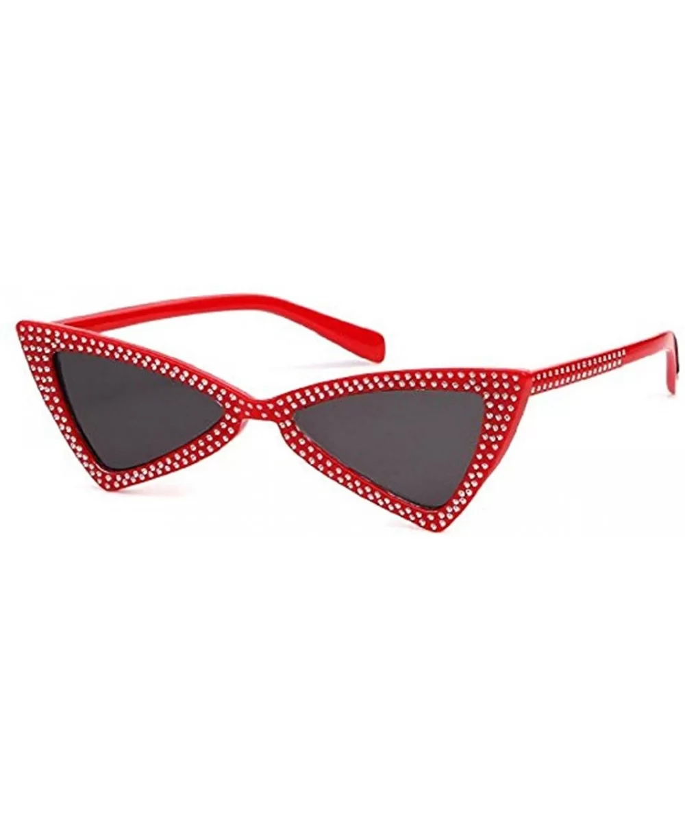 Retro Vintage Narrow Cat Eye Sunglasses for Women Crystal Shades Plastic Frame - Red - C018CMUDSQN $5.31 Cat Eye