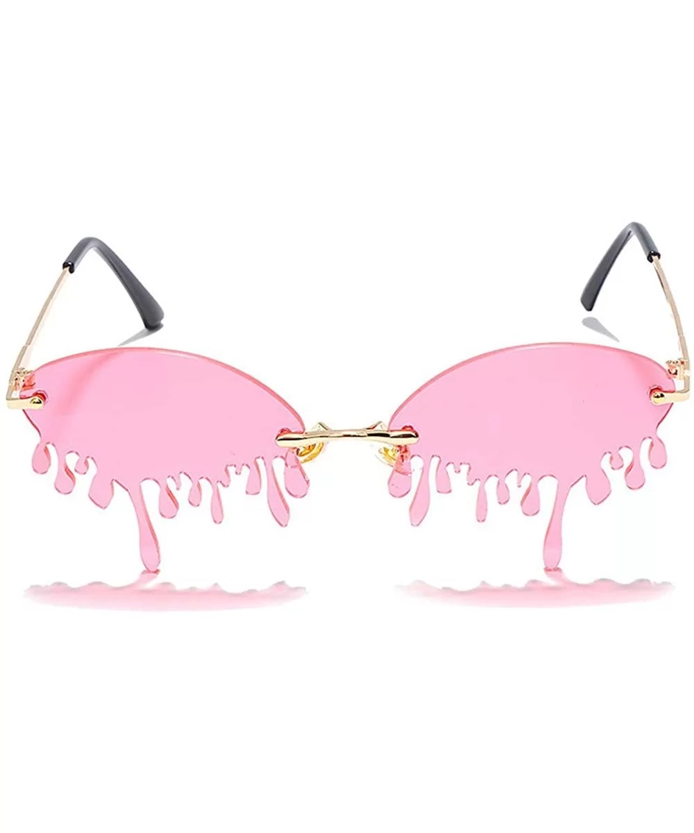 Women's Fashion Trend Funny Frameless Sunglasses Retro Unique Tear-eye Shape Steampunk Sunglasses UV400 - Pink - CH19049SIUA ...