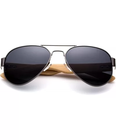 High Qaulity Real Bamboo Arm Aviator Sunglasses Bamboo Sunglasses for Men & Women - Gunmetal / Smoke - CO18ELXR54S $9.35 Over...