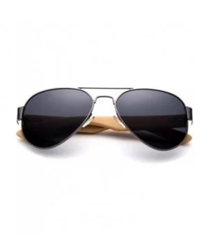 High Qaulity Real Bamboo Arm Aviator Sunglasses Bamboo Sunglasses for Men & Women - Gunmetal / Smoke - CO18ELXR54S $9.35 Over...