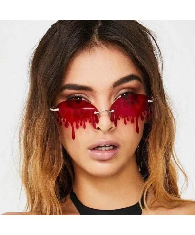 Women's Fashion Trend Funny Frameless Sunglasses Retro Unique Tear-eye Shape Steampunk Sunglasses UV400 - Pink - CH19049SIUA ...